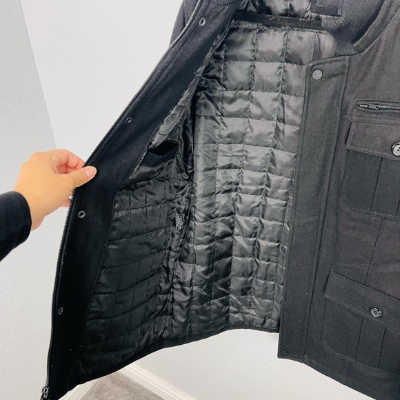 GUESS Mens Coat Military Black Peacoat Jacket Wool Blend - Picture 9 of 9